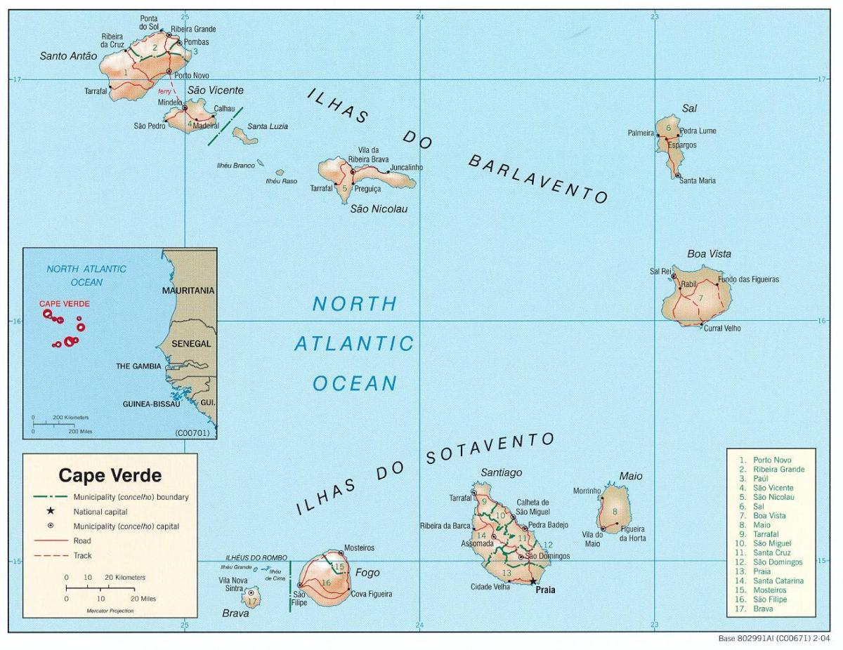 zemljevid, ki prikazuje Zelenortski Otoki
